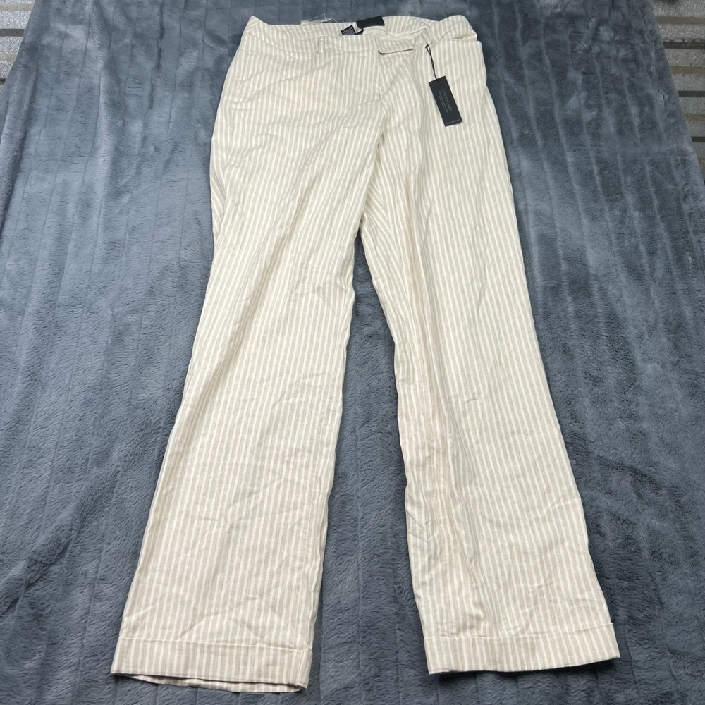Lane Bryant Stretch Linen Striped Wide Leg Pants 14 Long Neutral Tan White